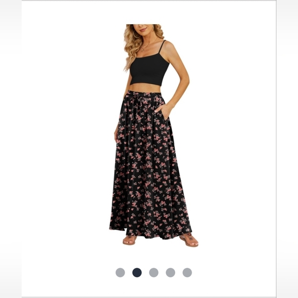 Floral Black Maxi Skirt With Pockets - Picture 2 of 5
